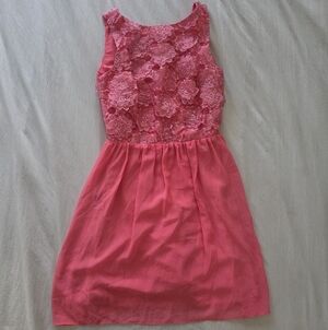 ASOS Vibrant Coral Floral Lace Deep V-back Mini Dress Size 2